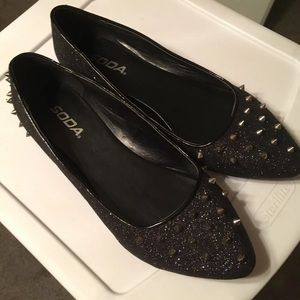 Black Glitter Punk Spiked Flats